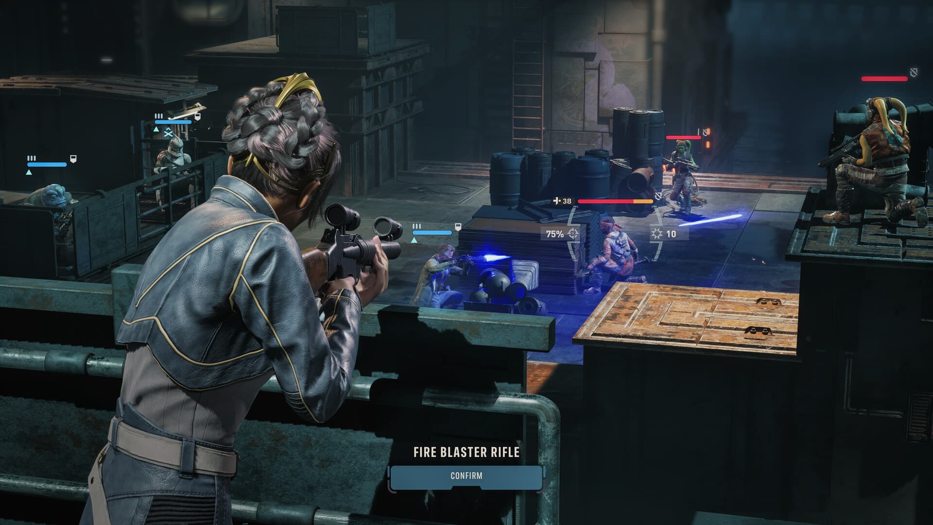 Fire Blaster Rifle attack interface during tactical combat
