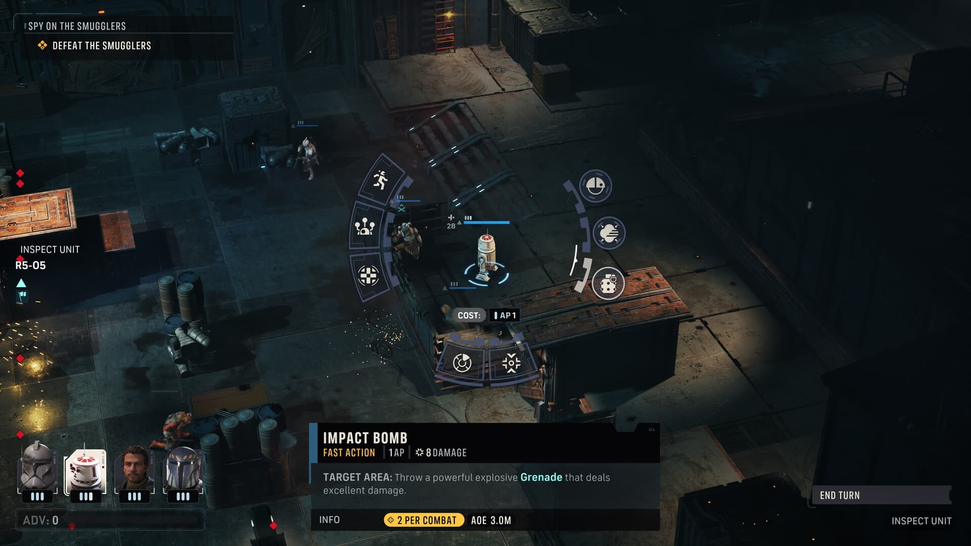 Impact Bomb utility targeting interface during tactical combat