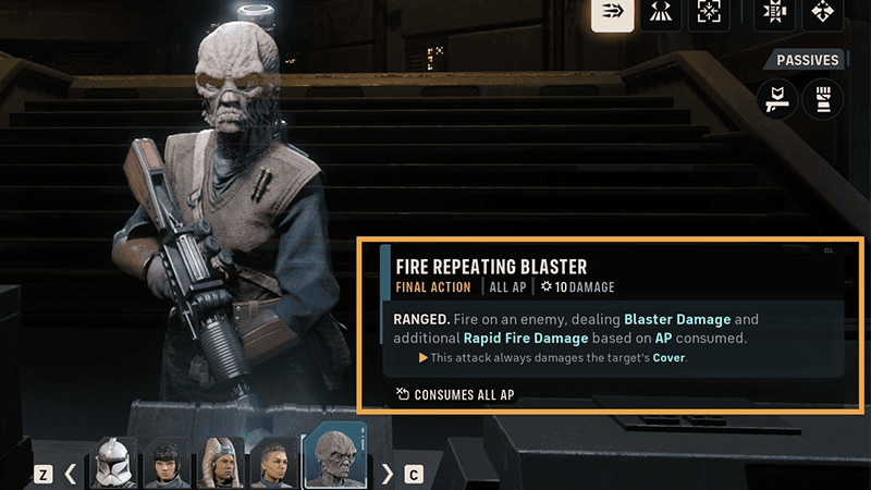 Weapon class action point information for a selected Operator
